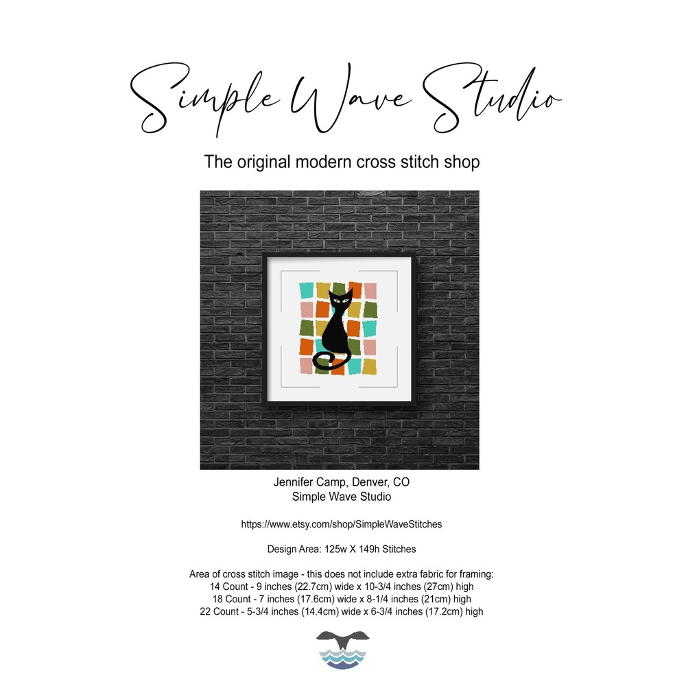 Black Cat Mid Century Atomic Cat Retro Art Counted Cross Stitch Pattern KIT
